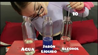 Densímetro casero física II Agua 7  densidad 1Jabón líquido 5  densidad 910Alcohol 10  d 789 [upl. by Ymled]