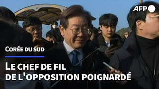 Corée du Sud le chef de file de lopposition poignardé  AFP [upl. by Hentrich187]