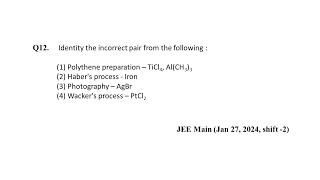 Q12 JEE Main Chemistry PYQ Jan 27 2024 Shift 2  NEON JEE NEET [upl. by Jarrow]