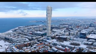 Malmö Sweden  Cinematic Snow Drone Footage  DJI  4K UHD [upl. by Tartaglia]