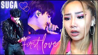 SO PASSIONATE 😢 BTS SUGA FIRST LOVE LYRICS amp LIVE 💜 REACTIONREVIEW [upl. by Mollie]