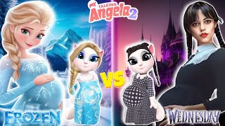 My Talking Angela 2😻  Pregnant Elsa vS Pregnant Wednesday  New Update  Cosplay [upl. by Rusticus]