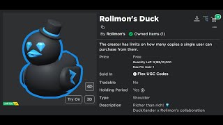 Claiming the Rolimons Duck UGC Limited  Roblox [upl. by Muraida]