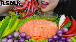 ASMR SALMON SASHIMI CAKE  FRESH VEGGIES SATISFYING CRUNCHY EATING SOUNDS NO TALKING  SASASMR [upl. by Aninad]