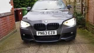 AFTERMARKET BIXENON HEADLIGHTS LED ANGEL EYES BMW 1SERIES F20 MSPORT [upl. by Yhtnomit739]