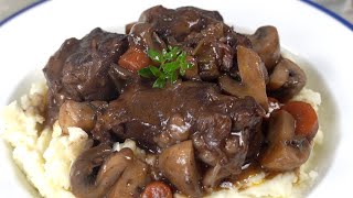 Tender Braised Beef in Red Wine with fresh sautéed mushrooms in this hearty delicious meal [upl. by Mcgill]