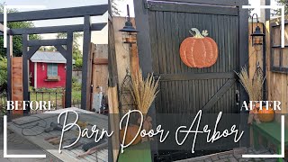 TRANSFORM AN OLD BARN DOOR INTO A GATE  DECORATING THIS NEW NOOK FOR FALL barndoor 1910farmhouse [upl. by Odnalor]