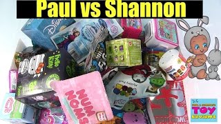 Paul vs Shannon Blind Bag Challenge  Squinkies Shopkins Disney Opening  PSToyReviews [upl. by Becca]