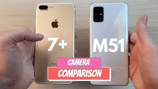 Samsung Galaxy M51 Vs iPhone 7 Plus Camera Comparison  2020 [upl. by Haneekas943]