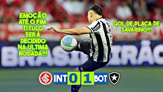 GOL DE PLACA DE SAVARINO Inter 0 X 1 Botafogo Melhores Momentos Brasileirão 2024 [upl. by Tevlev]