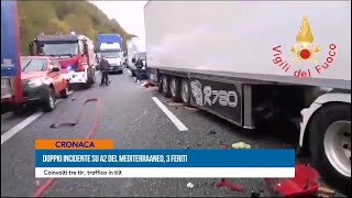 Doppio incidente su A2 del Mediterraneo 3 feriti [upl. by Lyrahc152]