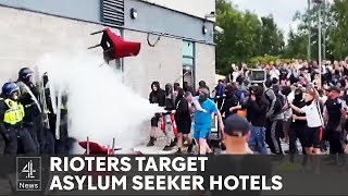 Rioters attack hotel housing asylum seekers amid farright violence [upl. by Eetnahc]