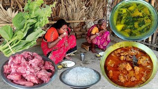 CHICKEN MEAT CURRY ampPui shak recipe cooking and eating by grandma and granddaughter [upl. by Phalan]