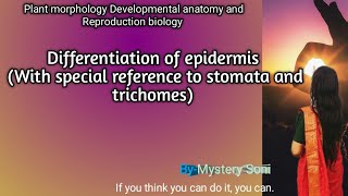 Differentiation of epidermis With special reference to stomata and trichomes  easy notes 💯 [upl. by Maisey]