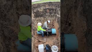 Hot tapping 16” main water line with 6quot back flow preventer and fire hydrant [upl. by Otrebogad]