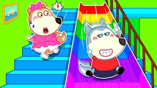 Wolfoo And Lucy Stair Slide Adventure Safety and Sharing  Kids Safety Cartoon 🤩 Wolfoo Kids Cartoon [upl. by Fellner411]