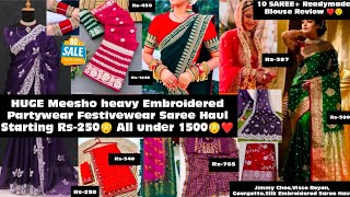 Meesho Karwachauth Special SAREE Haul New Collection❤️ Heavy Embroidered Saree Jimmy Choo Saree yt [upl. by Atnovart]