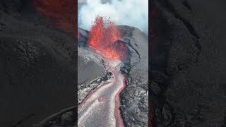 Watch this amazing drone footage of continuous volcanic eruption in Iceland shorts [upl. by Tempa322]