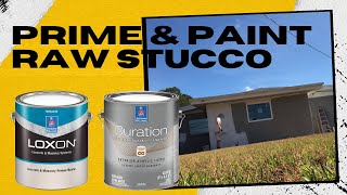 Exterior stucco priming and painting  Loxon primer and Duration paint from Sherwin Williams [upl. by Maloy]