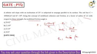 A infinite soil slope with an inclination of 35° is subjected to seepage parallel to its surface [upl. by Eelrihs]