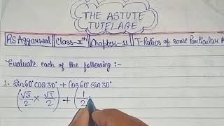 RS AGGARWAL CLASS 10  CHAPTER 11  T RATIOS theastutetutelage theastutetutelageclass10 maths [upl. by Walsh325]