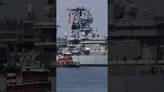 Battleship New Jersey heading down the Delaware River [upl. by Lipkin]