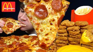 ASMR MUKBANG EXTRA CHEESE PIZZA CRISPY CHICKEN NUGGETS amp MCDONALD’S FRIES  WITH CHEESE amp RANCH [upl. by Ahern]