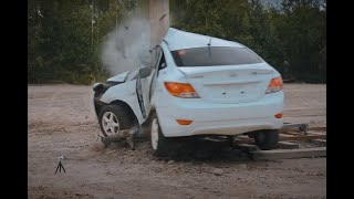 Hyundai AccentVernaSolaris Pole Impact test [upl. by Mandie307]