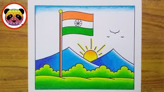 Independence Day Drawing  Independent Day Poster Drawing  How to Draw Independence Day  Flag [upl. by Ayekan]