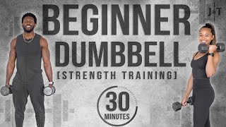 30 Minute Full Body Beginner Dumbbell Workout With Modifications [upl. by Aelhsa]