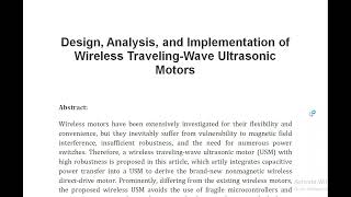 Design Analysis and Implementation of Wireless Traveling Wave Ultrasonic Motors [upl. by Angelle]