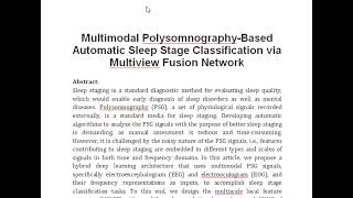 Multimodal Polysomnography Based Automatic Sleep Stage Classification via Multiview Fusion Network [upl. by Gone]