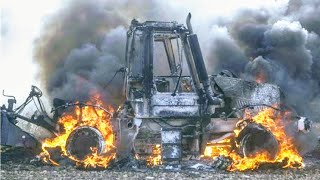 IMPRESIONANTE VÍDEO de TRACTOR y MAQUINARIA PESADA FORESTAL QUEMADOS CALCINADOS [upl. by Kile]