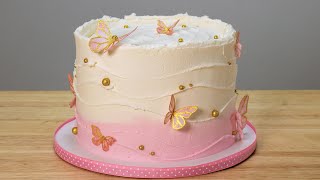 Pink Velvet Buttercream Cake  Wafer Paper Butterflies [upl. by Sayce587]