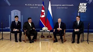 Putin’s constant leg twitching during Kim Jong Un meeting reignites health speculation [upl. by Hsitirb]