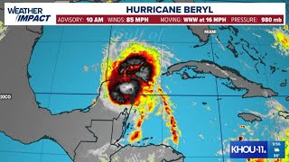 Tracking Hurricane Beryl Storm weakens to Cat 1 moves through Yucatan toward Gulf [upl. by Novaat]