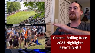 American Reacts  Cheese Rolling Race in Gloucestershire 2023 Highlights  Reaction [upl. by Atteuqnas]