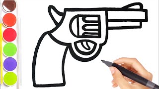 Gun 🔫 Drawing Painting Coloring ✏🎨🖌 for Kids and Toddlers with watercolors How to Draw Together [upl. by Schaab]