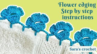 Crochet Flower Edging Border  TUTORIAL 👉BARRADO DE CROCHÊ CARREIRA ÚNICA FÁCIL E RÁPIDO [upl. by Ha]