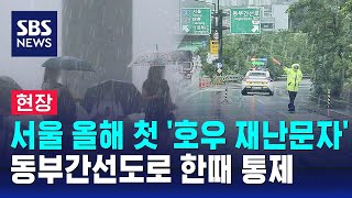 현장 서울 올해 첫 호우 재난문자…동부간선도로 한때 통제  SBS [upl. by Naujed]