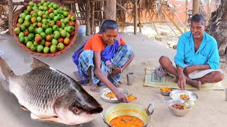 ROHU FISH CURRY amp KULER CHATNI cooking eating by our santali tribe grand ma  fish curry [upl. by Nishom]