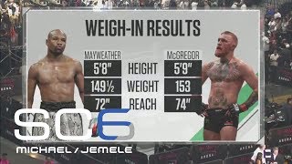 Floyd Mayweather and Conor McGregor react to final weighin  SC6  ESPN [upl. by Esile783]