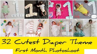 32 Cutest Diaper Theme First Month Baby Photoshoot Ideas at Home 😀 babyphotoshoot [upl. by Jehias]