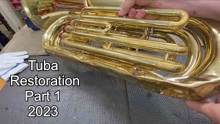 Tuba Restoration part 1 of 4 2023 band instrument repair Wes Lee Music Repair [upl. by Nyladnar644]