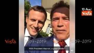 Il videoselfie di Macron e Schwarzenegger sul clima [upl. by Annaeiluj]