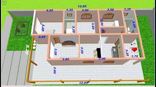 PLANTA BAIXA 3D BEM ARTICULADA PARA CASA USE 3500 TIJOLOS [upl. by Delija]