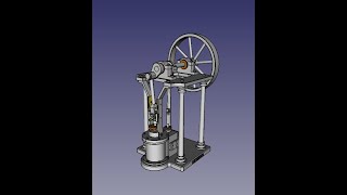 FreeCAD  1 CYLINDER ENTABLATURE STEAM ENGINE WITH SLIDING CROSSHEAD [upl. by Allicirp]