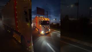 Scania super V8 truck overtaking moments of night [upl. by Dickens821]