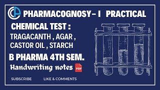 Chemical test of TragacanthAgarCastor oilHoney and StarchBpharma4th SemPCognosy1 Practical [upl. by Parrie]