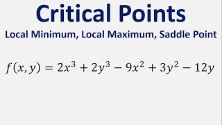 Find the critical points of the function fxy  2x3  2y3  9x2  3y2  12y [upl. by Meilen813]